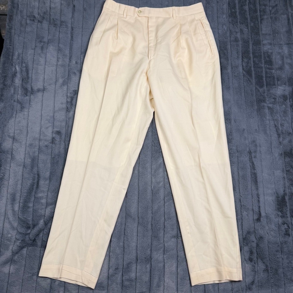 Zanetti Lanificio di Tollegno Super 100s Wool Pleated Trousers Cream Italy 54